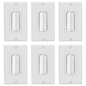 TOPGREENER 6 Pack Bristled Brush Wall Plate Multimedia Pass-Through Insert for Low Voltage Cables, HDMI Cables, Coaxial Cables, Speaker Wires, Home Theater Systems, Size 1-Gang 4.50" x 2.75", White