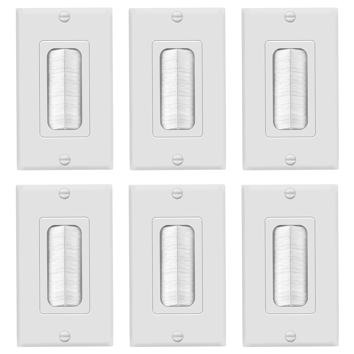 TOPGREENER 6 Pack Bristled Brush Wall Plate Multimedia Pass-Through Insert for Low Voltage Cables, HDMI Cables, Coaxial Cables, Speaker Wires, Home Theater Systems, Size 1-Gang 4.50" x 2.75", White