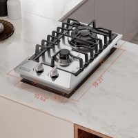 Empava 12 in. Gas Stove Cooktop 2 Italy Sabaf Sealed Burners NG/LPG Convertible in Stainless Steel, 12x21 Inch - Image 7