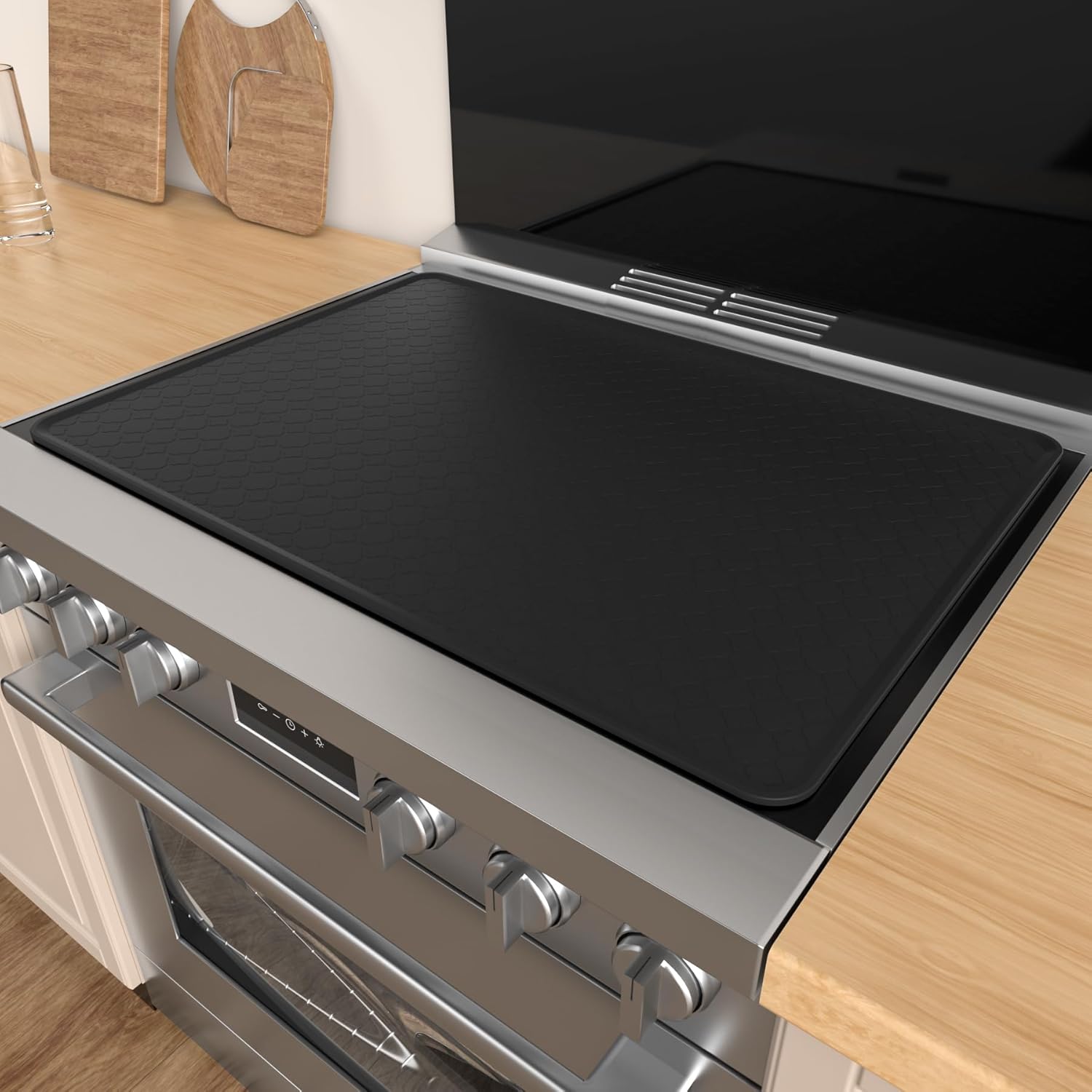 Electric Stove Top Protector Cover - Upgraded Silicone 28"x20" Stovetop Cooktop Oven Burner Mat for Glass RV Induction Countertop Protector - Black