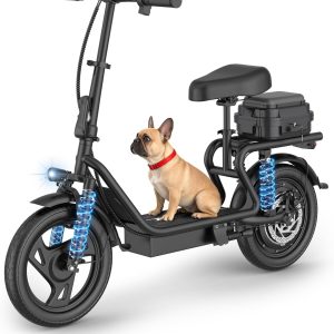 Maxshot Electric Scooter, 8.5" /10" /14" Tire, 16/19/22 Mph Top Speed, 12/16/21/27/28/49/50 Miles Long Range, Folding Escooter for Adults and Kids with Seat Bag, Dual Braking, Dual Suspension, App