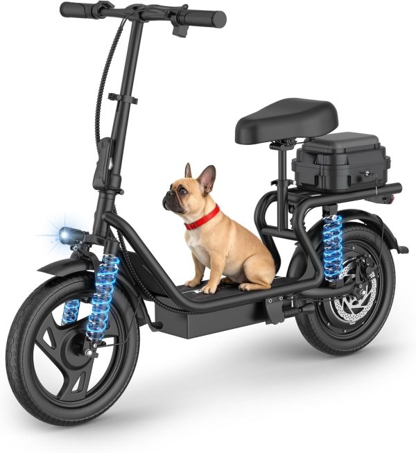 Maxshot Electric Scooter, 8.5" /10" /14" Tire, 16/19/22 Mph Top Speed, 12/16/21/27/28/49/50 Miles Long Range, Folding Escooter for Adults and Kids with Seat Bag, Dual Braking, Dual Suspension, App