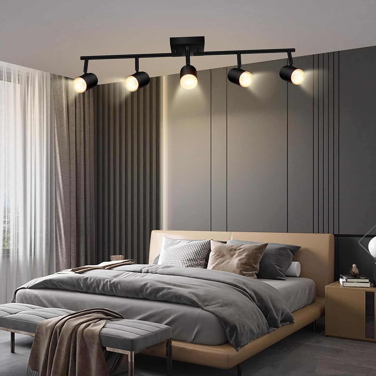 BoostArea Track Lighting Kit, Kitchen Lighting Fixtures Ceiling, 5 way Ceiling Spot Lights, Rotatable Light Heads, Modern Track Lighting Fixtures Ceiling for Bedroom/Living Room,GU10 Bulb Not Included - Image 7