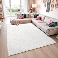 5x7 White Washable Shag Area Rug for Girls Bedroom, Modern Geometric Non Slip Living Room Rugs, Fluffy Soft Thick Carpet for Kids Room, Dorm, Office, and Home Decor - Image 3