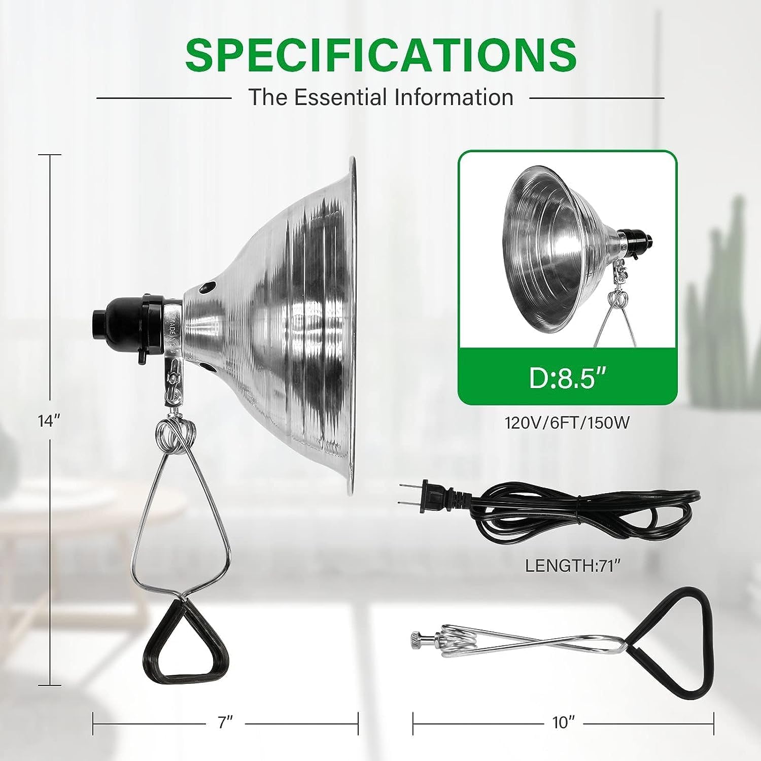 Simple Deluxe HIWKLTCLAMPLIGHTMX2 2-Pack Clamp Lamp Light with 8.5 Inch Aluminum Reflector Up to 150 Watt E26 Socket (No Bulb Included) 6 Feet 18/2 SPT-2 Cord, Silver - Image 3