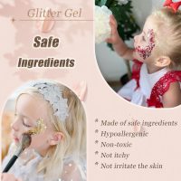 Face Body Glitter, Hair Glitter Sparkles Chunky Face Glitter Gel for Girls Makeup Singer Concerts Mermaid Festival Sequins Face Paint (White+Silver+Pink+Gold+Blue) - Image 3