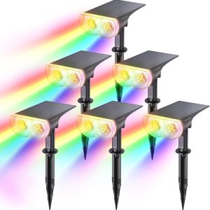 Linkind RGB Halloween Solar Lights Outdoor Waterproof IP67 StarRay Color Changing Spot Lights Outdoor for Yard Garden Pathway Holiday Christmas Decorations (Multicolor, 6 Pack)