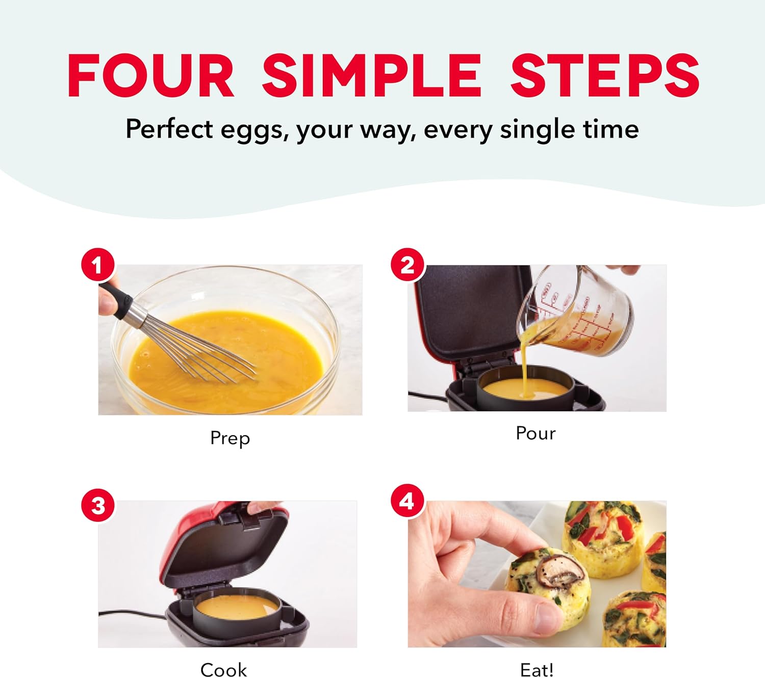 DASH Deluxe Sous Vide Style Egg Bite Maker with Silicone Molds for Breakfast Sandwiches, Healthy Snacks or Desserts, Keto & Paleo Friendly, (1 large, 4 mini) - Aqua - Image 4