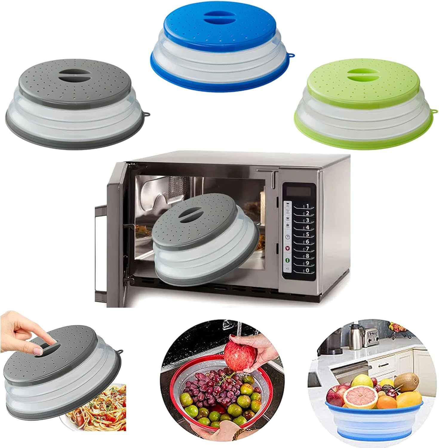 Microwave Splatter Cover Vented for Food, Splatter Guard & Colander Kitchen Gadget for Fruit Vegetables Microwave Plate Cover with Hook Hole,Dishwasher-Safe,BPA-Free Silicone & Plastic (1 Pack) - Image 5