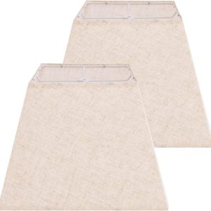 Lamp Shades Set of 2, 8''x8''Top, 13''x13''Bottom 10'' Height, Beige Square Lampshades Replacement Lamp Shades Natural Linen Hand Crafted for Table Lamps Floor Lamps Pendent Light, Assembly Required