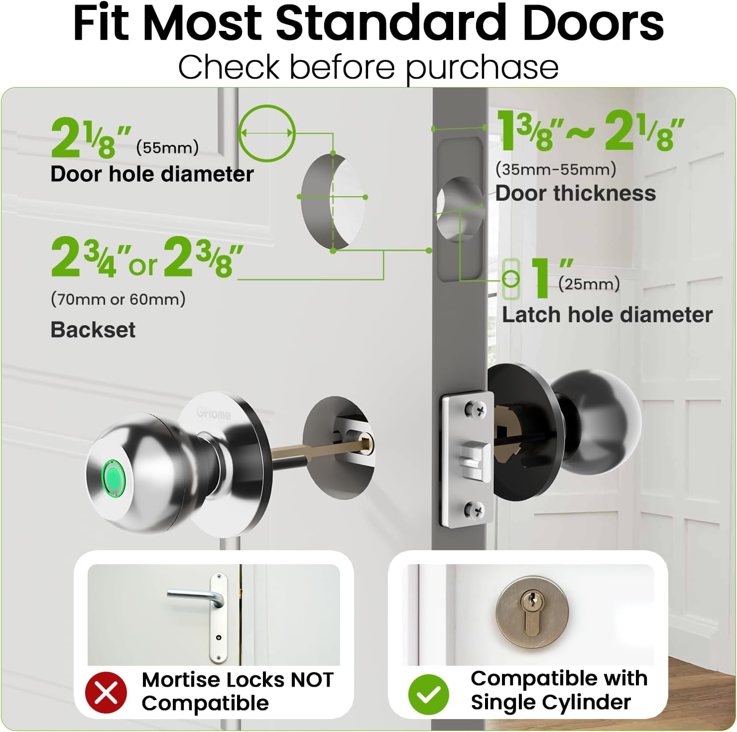 GHome Smart Fingerprint Door Lock, 3 in 1 Smart Fingerprint Door Knob with App Control & Key, Auto Lock, Biometric Door Knobs with Lock for Bedroom, Garage, Home & Office - Image 6