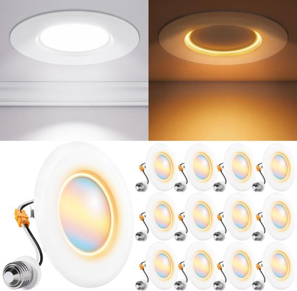 Sunco 12 Pack 5CCT LED Recessed Lighting 4 Inch with Night Light, 2700K/3000K/4000K/5000K/6000K Selectable, Dimmable Lights, 8W, 700LM, Damp Rated, Retrofit Installation - ETL