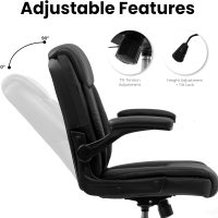 NEO CHAIR Office Desk Computer Chair Ergonomic Executive Mid-Back Leather Gaming Chair with Adjustable Flip-Up Armrests Wheels Swivel for Home Study Task (Jet Black) - Image 6