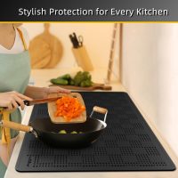 28x20 Inch Stove Top Cover for Electric & Glass Top Stoves, Heat-Resistant Thick Silicone Stove Mat, Multi-Use Dish Drying Countertop Protector (Black) - Image 8