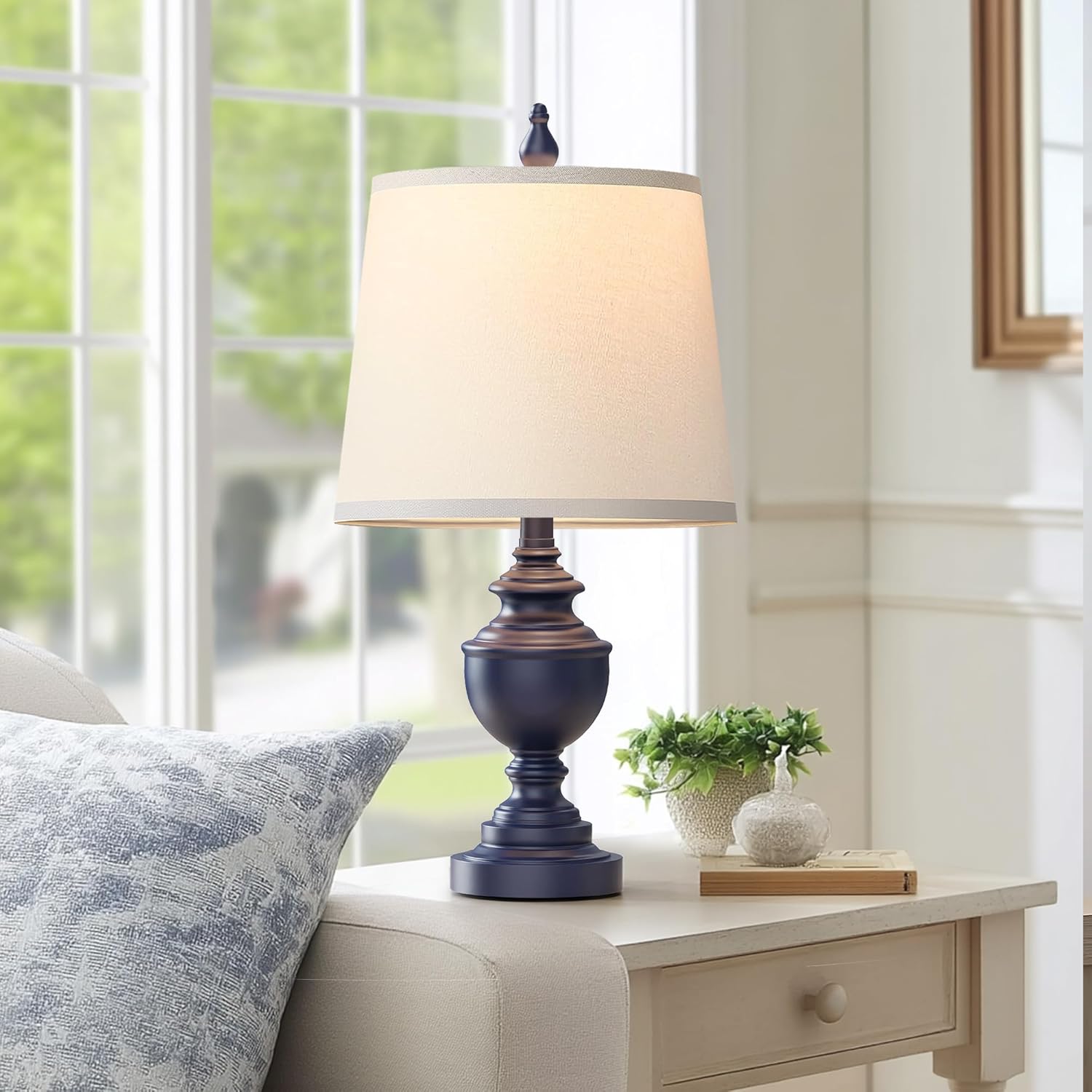 PARTPHONER Retro Table Lamps Set of 2, Bedside Lamp for Bedroom Rustic Farmhouse Table Lamps for Living Room, Vintage Nightstand Lamps with White Shades, Blue - Image 5