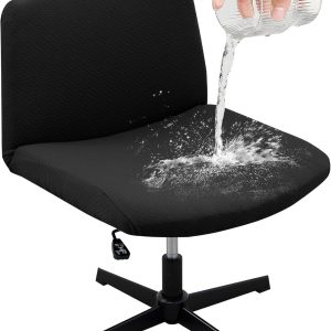LiveGo Armless Chair Slipcover - 100% Waterproof Office Desk & Vanity Chair Cover - Knitted Jacquard Modern Criss Cross Mid Back Accent Chair Cover
