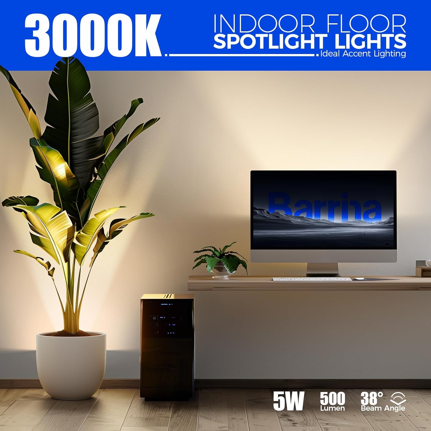 Barrina Uplighting Indoor Spotlight, 2 in 1 Detachable Up Lights Indoor Floor Can Light with 3000K GU10 Bulb, LED Spot Lights for Plant Picture Home, 6.56FT Plug Cord & Foot Switch,2 Packs - Image 4