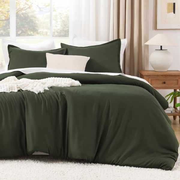Litanika Dark Olive Green Comforter Set King, 3 Pieces Solid Bedding Comforter Set, All Season Fluffy Bed Set (104x90In Comforter & 2 Pillowcases)