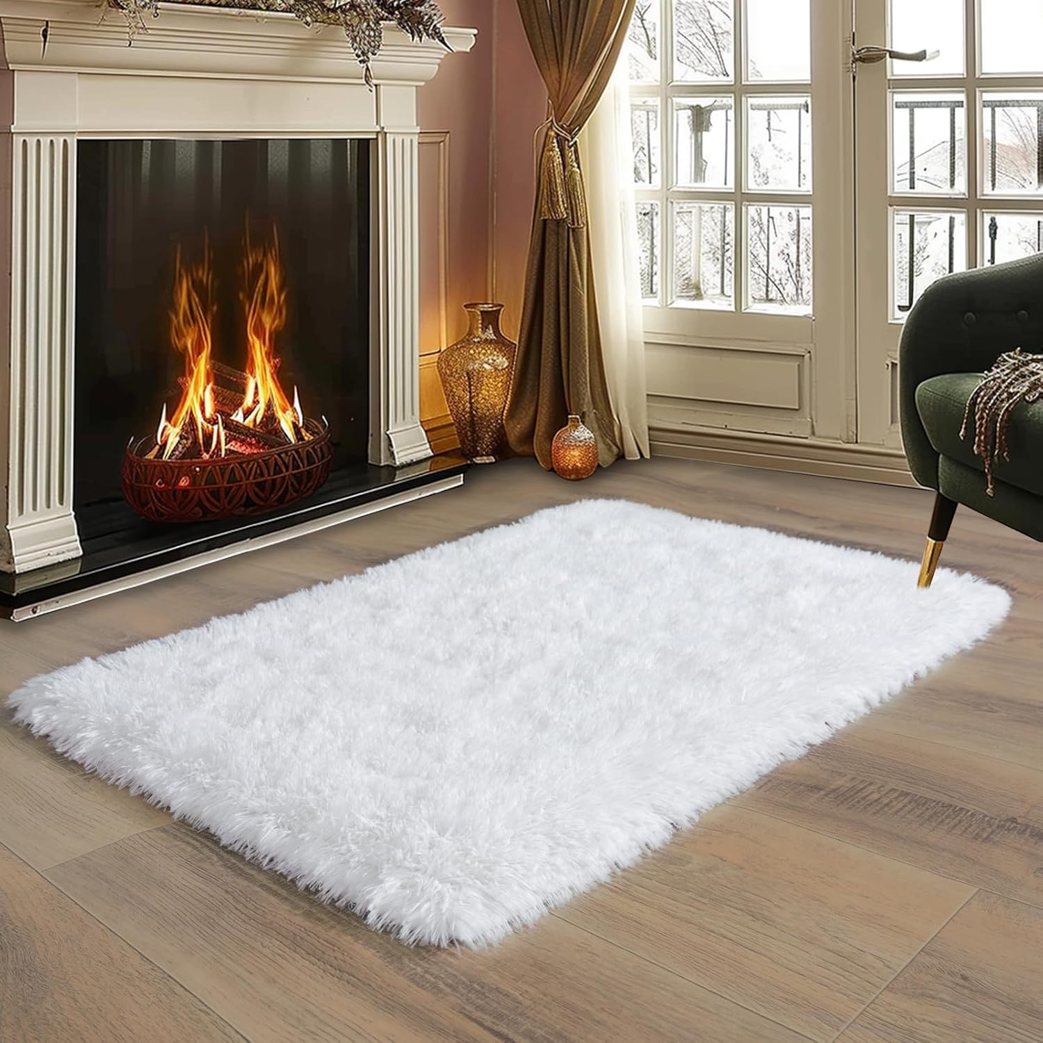 Shaggy Rugs for Bedroom Living Room Dorm Kids Room Decor, Soft Modern Indoor Fluffy Shag Area Rug, Non-Slip Fuzzy Floor Carpet 2x3 Feet, Cute Small Rectangle Plush Rug, White - Image 4