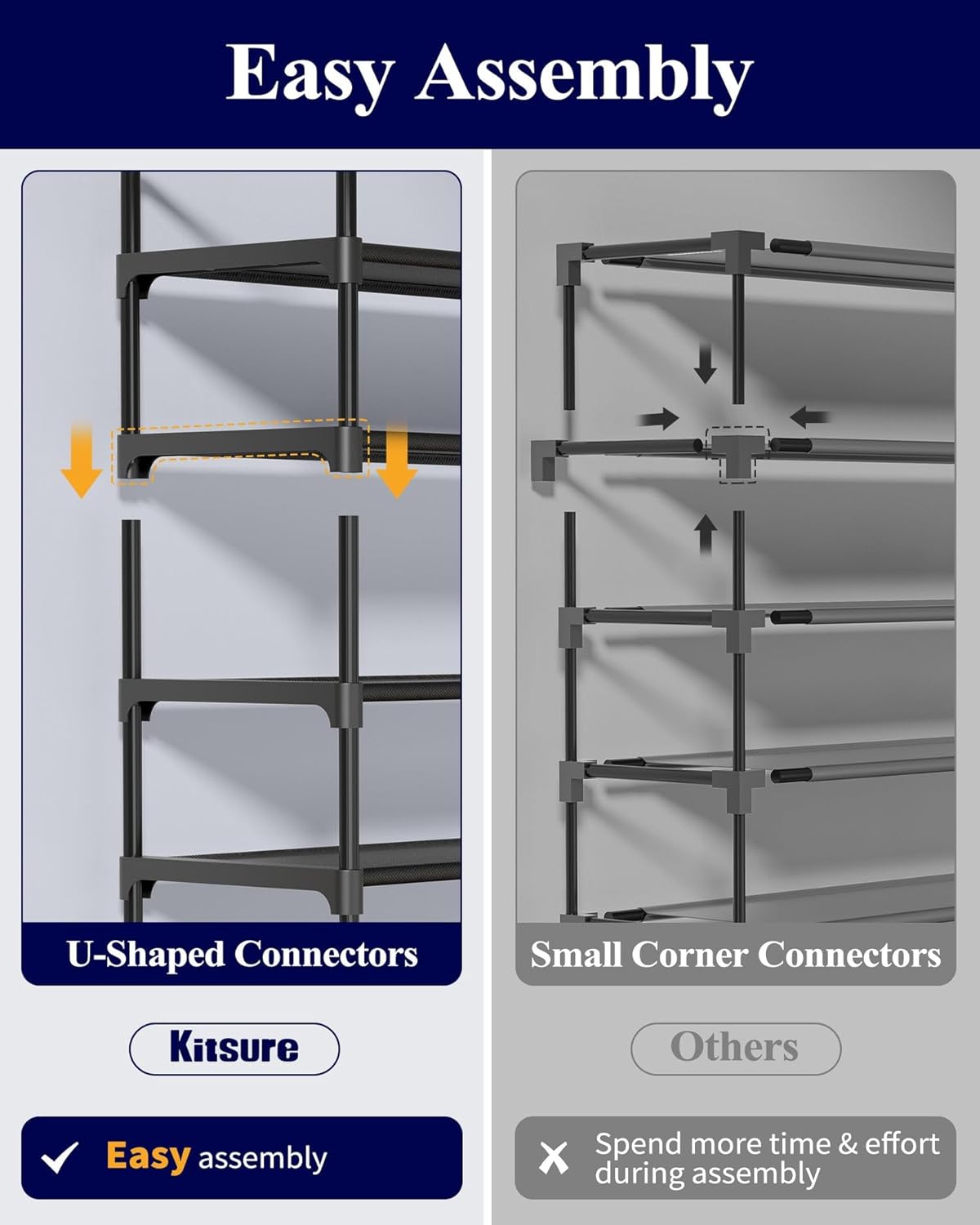 Kitsure Shoe Rack for Closet - 10-Tier Shoe Organizer with Hook Rack, Large-Capacity & Space-Saving Shoe Shelf for Entryway, Bedroom, Living Room,32.2" x 11.8" x 68.5", Black - Image 9