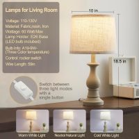 Vintage Table Lamp for Living Room Bedroom, 18.5" Farmhouse Bedside Lamps Nightstand Lamp Set of 2, Table Lamps with Oatmeal Linen Lamp Shades, 2 LED Bulbs Included, White Stripe - Image 2