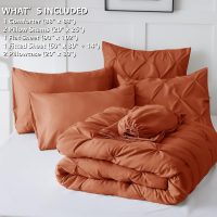 CozyLux Queen Comforter Set Burnt Orange, 7 Pieces Pintuck Bed in A Bag Premium Terracotta Comforter Queen Size, Pinch Pleat Bedding Sets with Comforter, Sheets, Pillowcases & Shams - Image 7