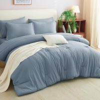 CozyLux Queen Comforter Set Grayish Blue, 7 Pieces Bed in a Bag Queen Comforter Set with Sheets, Bedding Sets with Down Alternative Comforter, Fitted Sheets, Flat Sheets, Pillow Shams and Pillowcases - Image 3