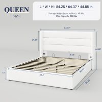 Allewie Queen Size Velvet Lift Up Storage Bed, Modern Wingback Headboard, Hydraulic Support, No Box Spring Needed, White - Image 2
