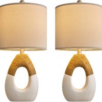OYEARS Boho Table Lamps Bedroom Living Room Set 2 Small Farmhouse Rattan Table Lamp 19”Rustic Home Decoration Nightstand Bedside Lamp for Office Compatible with Smart Light Bulbs(Not Include Bulbs) - Image 7