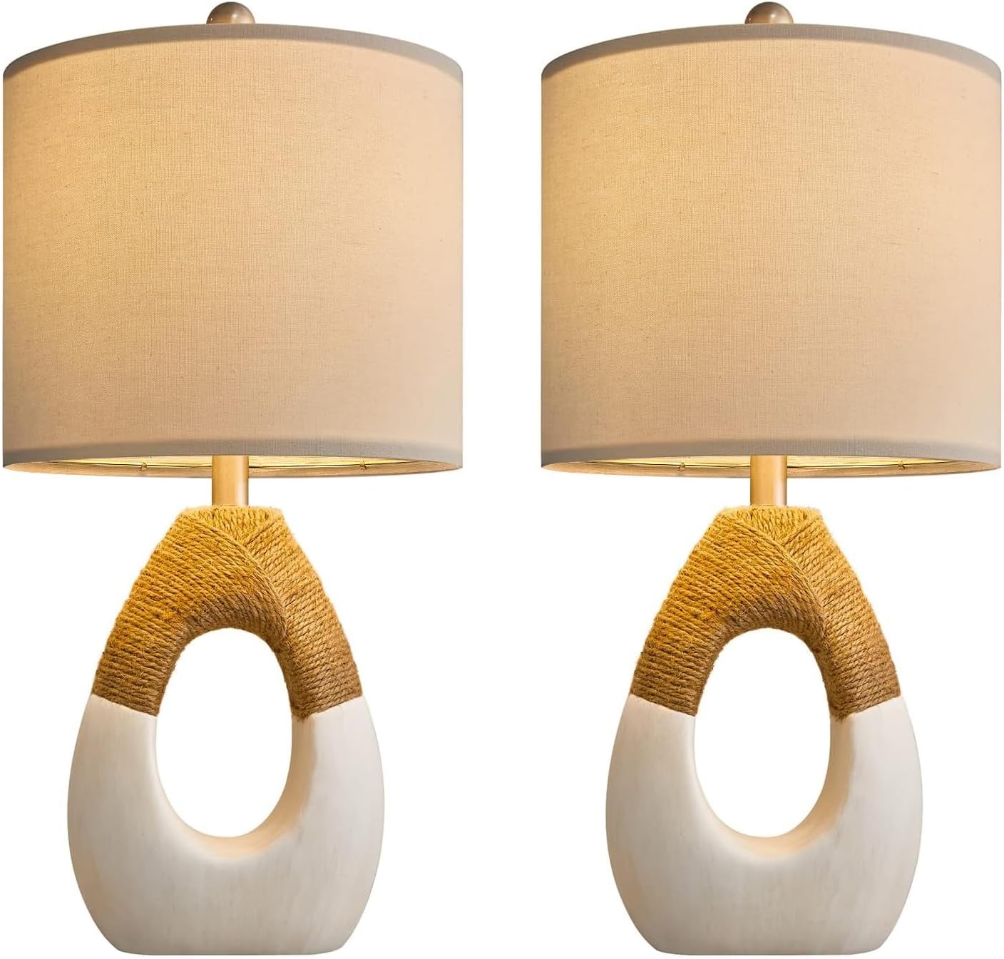 OYEARS Boho Table Lamps Bedroom Living Room Set 2 Small Farmhouse Rattan Table Lamp 19”Rustic Home Decoration Nightstand Bedside Lamp for Office Compatible with Smart Light Bulbs(Not Include Bulbs) - Image 7