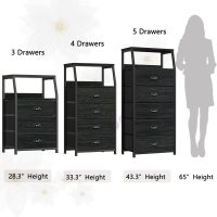 Furnulem Black Night Stand, Small Dresser for Bedroom, Nightstand with 3 Fabric Storage Drawers and 2-Tier Shelf, End Table Side Furniture for Closet, Hallway, Nursery, Sturdy Steel Frame, Wood Top - Image 7
