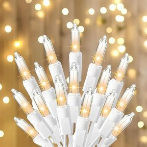 TW SHINE Warm White Christmas Lights, 20FT 100 Count Incandescent White Wire Christmas Tree Lights, Waterproof Xmas String Lights for Outdoor Indoor Home Party Decorations
