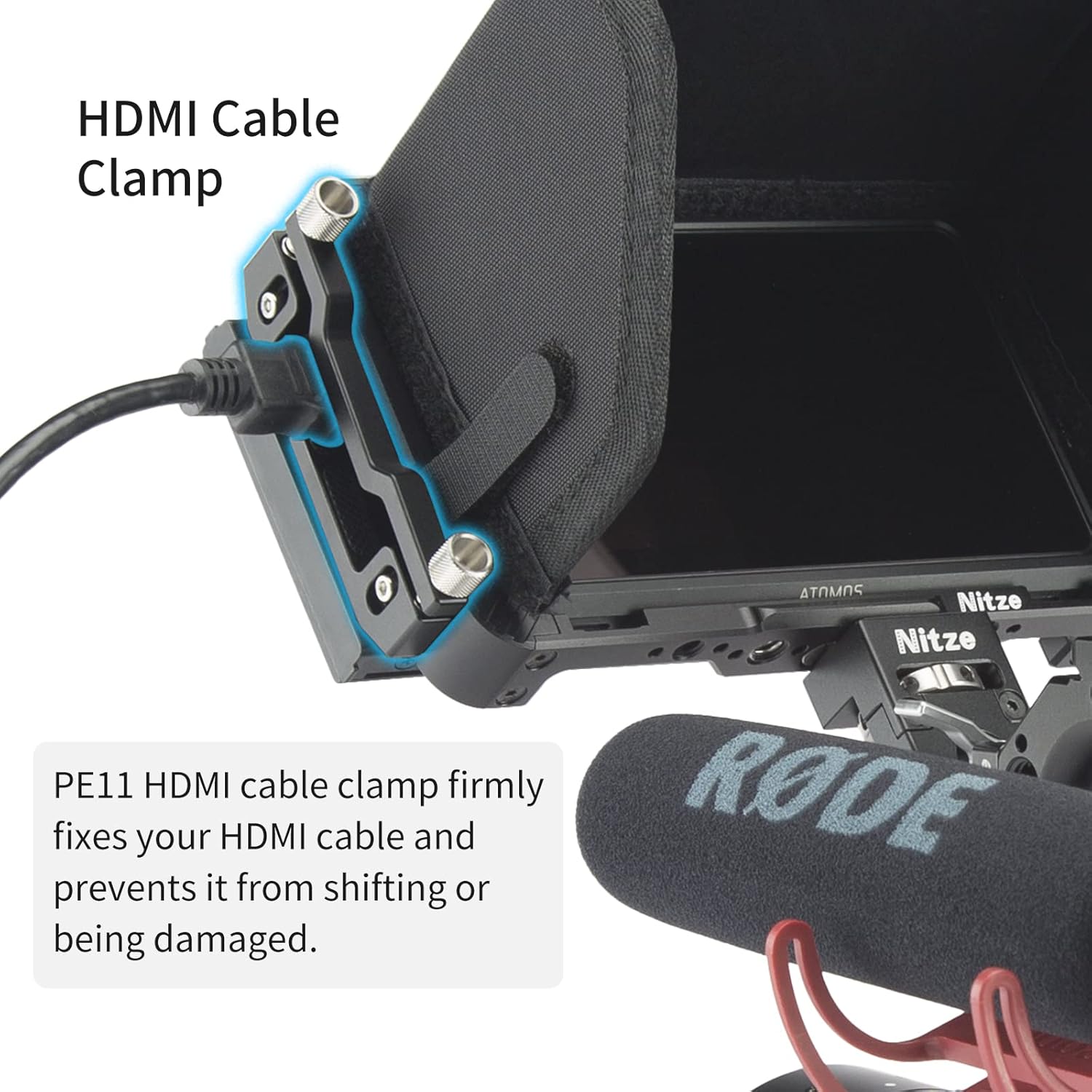 Nitze Cage Kit for Atomos Ninja V/Ninja V+ / Shinobi/Ninja/Ninja Ultra/Zato Connect Monitor, with HDMI Cable Clamp and Sunhood - JT-A02B - Image 3