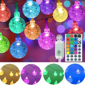 Mocalido 50ft Color Changing Globe String Lights Indoor, Hanging Colored Lights for Bedroom 75 LED USB Powered with Remote, Fairy Lights Classroom, Camping Tent Decor