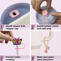 XIANGYUAN 9pcs Cup Accessories Set,Straw Cover Cap for Stanley 30oz,40oz,Sticker for Stanley Decorations,Initial Letter Charm Personalized(Letter V) - Image 3
