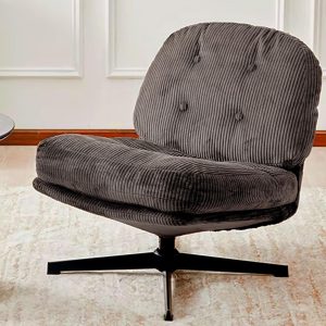 Redlife Criss Cross Chair No Wheels Corduroy Swivel Accent Chair Comfy Lounge Chairs Armless Wide Lazy Upholstered Chairs for Bedroom Living Room Reading Room (Coffee)