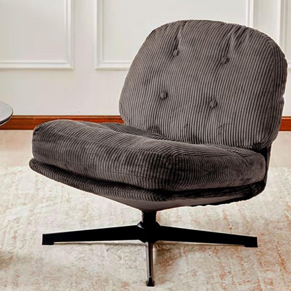 Redlife Criss Cross Chair No Wheels Corduroy Swivel Accent Chair Comfy Lounge Chairs Armless Wide Lazy Upholstered Chairs for Bedroom Living Room Reading Room (Coffee)