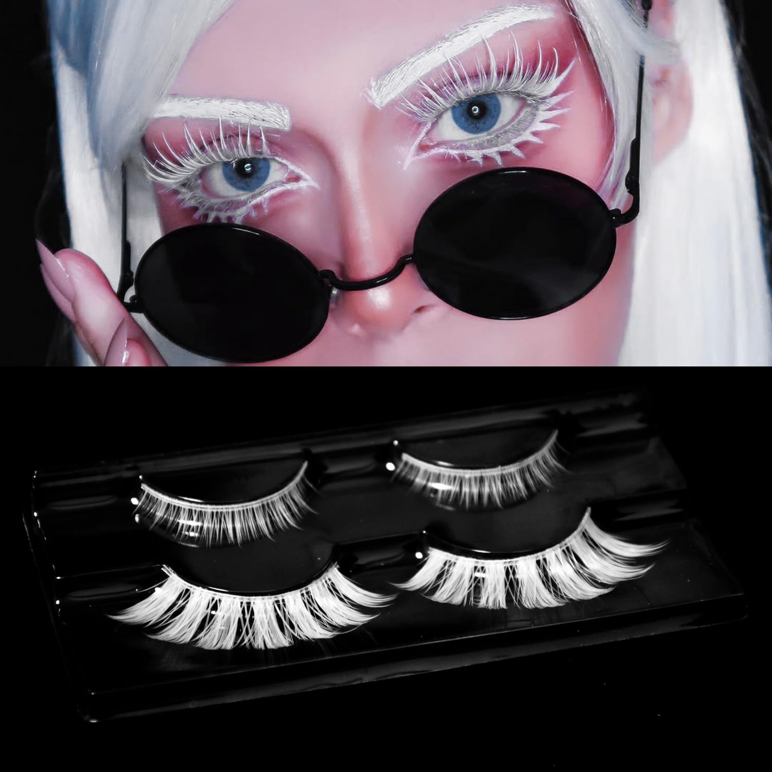 Halloween White False Lashes Upper & Bottom Extension Tools Japanese Anime Cosplay Natural Makeup Looking Masquerade Party Eye Lashes (01A) - Image 2