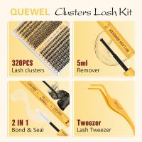 QUEWEL Lash Clusters Kit, 320 Pcs 30D+40D Lash Cluster Eyelash Extensions 9-16mm Lash Clusters Wispy Kit with Eyelash Clusters Bond and Seal Glue Remover Tweezers (30D+40D Kit) - Image 4