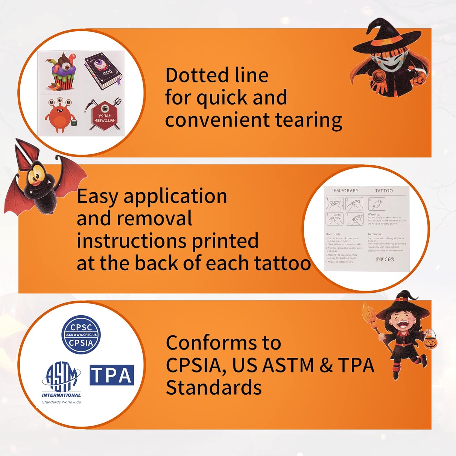 156 PCS Halloween Temporary Tattoos for Kids in 52 Unique Designs - 2 Inch Bulk Halloween Assorted Waterproof Fake Pumpkin Temp Tattoo Sticker for Boys Girls Goody Bag Stuffers Prizes Party Favors - Image 7