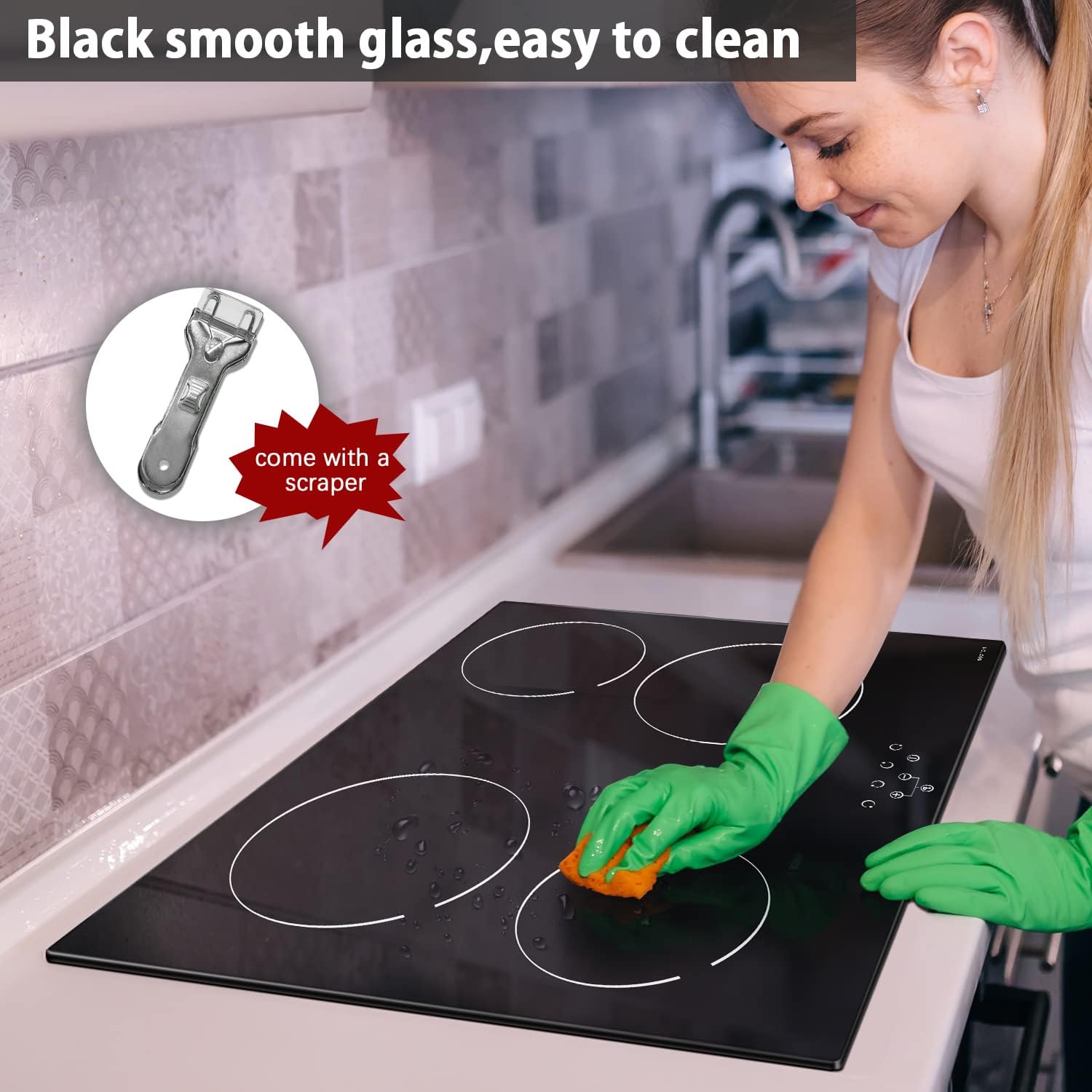 Noxton 24 Inch Electric Cooktop 4 Burners Electric Stove, Built-in Ceramic Cooktop with Touch Control Child Lock Timer Easy To Clean with Hard Wire 6000W 240V - Image 5