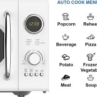 Emerson MWRG0901W 0.9 Cu. Ft. Retro Microwave with 1,000W Grill Function, 800W Cooking Power, LED Display, 5 Power Levels, 8 Auto Menus, Glass Turntable, Child Lock, White Countertop Design - Image 5