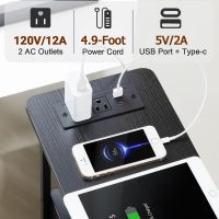 Narrow End Tables Living Room Set of 2 with Charging Station, Skinny Side Table with Fabric Drawers, Slim Nightstand for Bedroom, Small Spaces, Couch, Black, HETNDP03BK - Image 5
