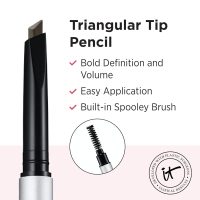 IT Cosmetics Brow PowerFULL Universal Taupe Eyebrow Pencil - with Triangular Tip, Delivers Bold Volume, Precise Shaping, Adapts to All Hair Colors, Budge-Proof Formula, Built-In Spoolie Brush - Image 4