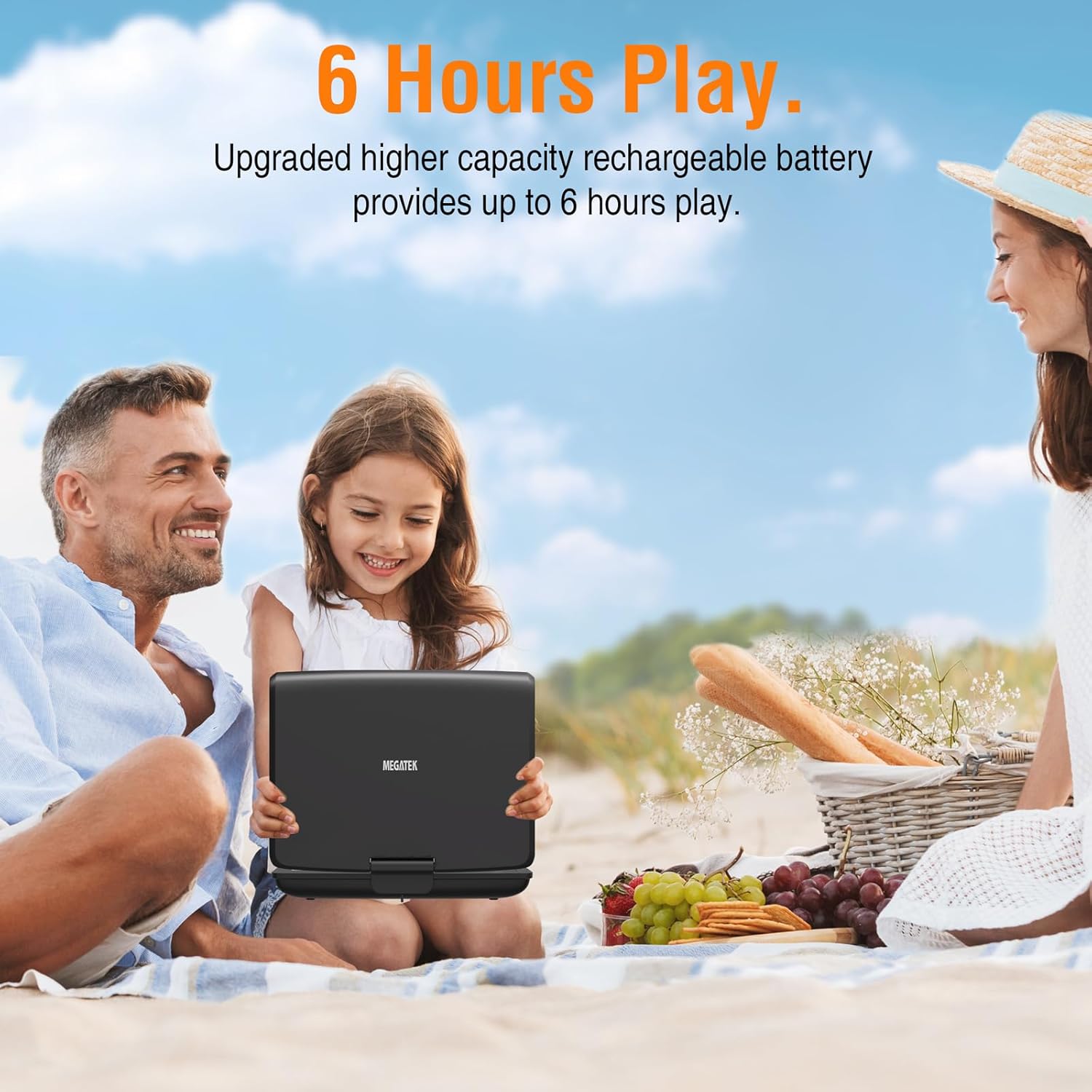 MEGATEK 12.5" Portable DVD Player with 10.5" Screen & Headphones, Car DVD Player for Kids with Headrest Mount, 6-Hour Battery, Supports CD/DVD/USB/SD Card, Remote - Black - Image 6