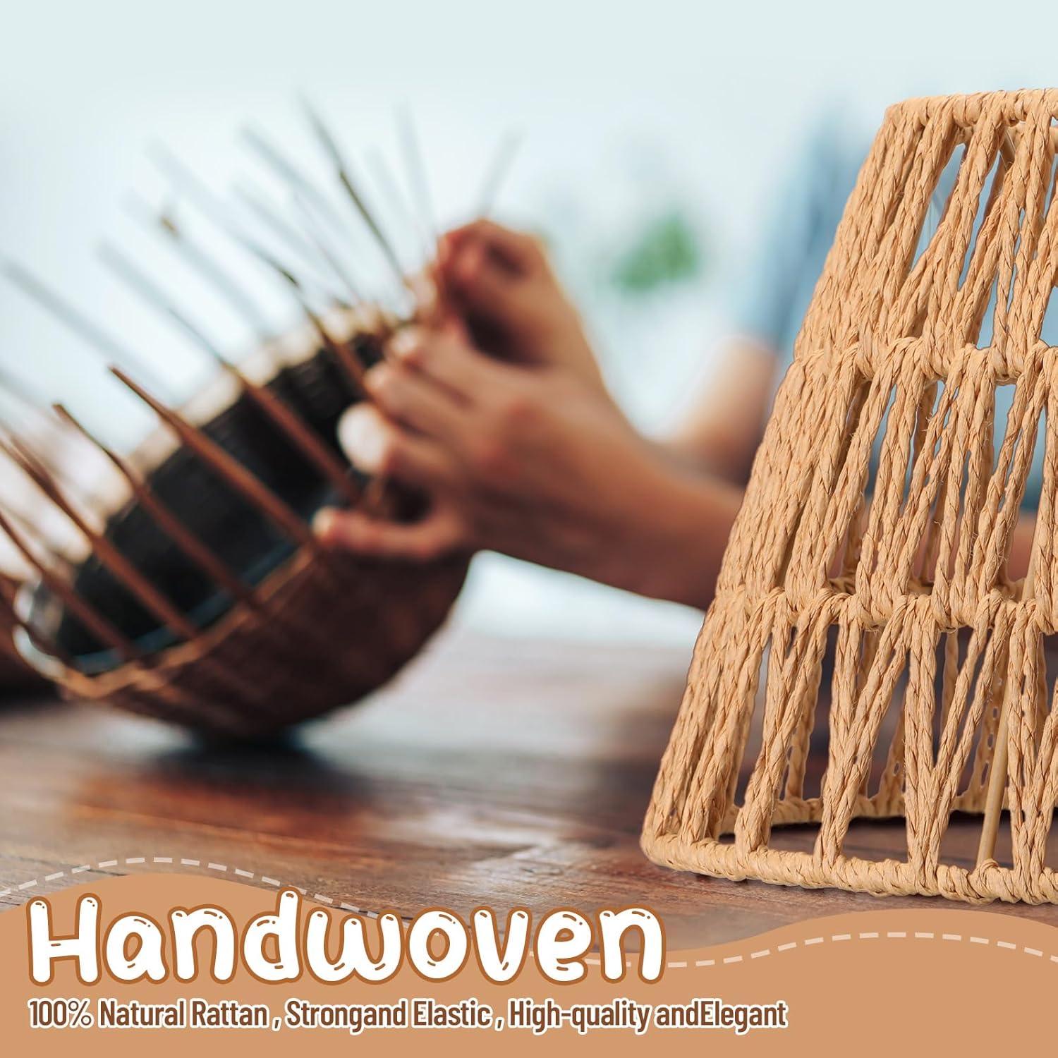 Large Lamp Shades Set of 2 Boho Rattan Shade Hand Woven Lampshade for Table Lamp Replacement Hand Crafted Farmhouse for Floor, Wall Sconce, 9.6 x 6.1 x 5.7Inch - Image 3