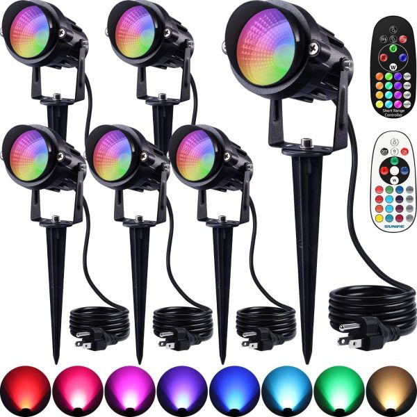 SUNVIE RGBW Halloween Spotlight Outdoor Color Changing Landscape Lighting 12W LED Spot Lights Outdoor with Remote Control 120V Waterproof Colored Spotlights for Outside House Garden Tree, 6 Pack