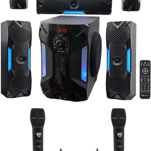 Rockville Hybrid Home Theater Karaoke Machine System w/8" Sub+(2) Wireless Mics