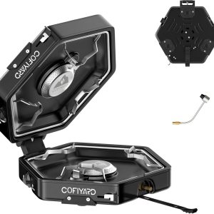 Propane 2 Burner Camping Stove with Carrying Bag, Portable Folding Gas Stove for Camping, Backpacking Camp Stove for Outdoor Cooking, With 17,000 BTU Adjustable Burners for BBQ, Tailgating Black