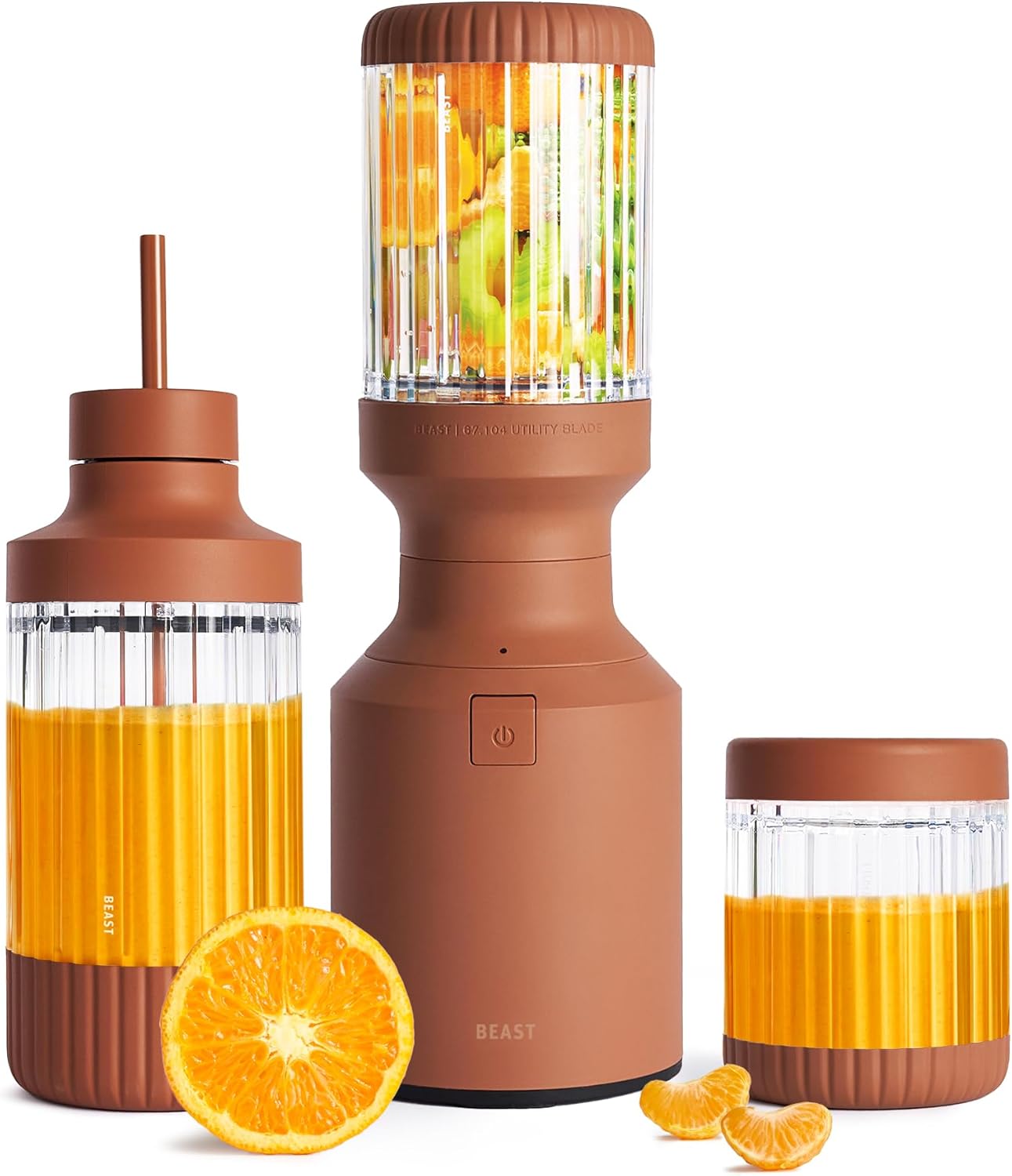 The Beast Mini Blender Plus | Mini Countertop Kitchen Blender | Blend Smoothies and Shakes, Dressings, Sauces, Dips | Extra Vessels, Straw Cap and Straws Included | 600W (Terra)